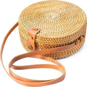 Round Rattan Crossbody Bag